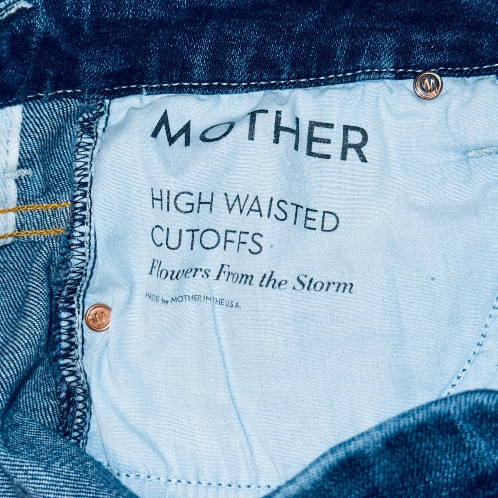 MOTHER Dark Blue Frayed Hem Denim Jean Shorts - Picture 6 of 10